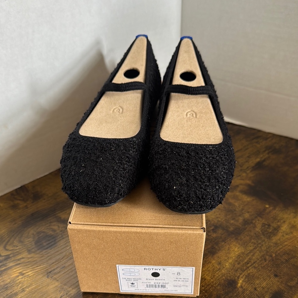 Rothy’s The Max Square Mary Jane Black Boucle Various Sizes NEW